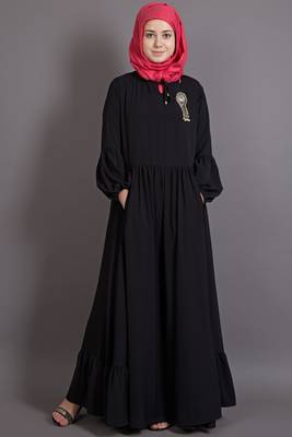 Black Poly Crepe Plain Islamic Abaya 1