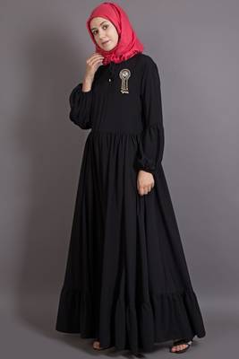 Black Poly Crepe Plain Islamic Abaya 2