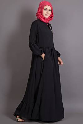 Black Poly Crepe Plain Islamic Abaya 3