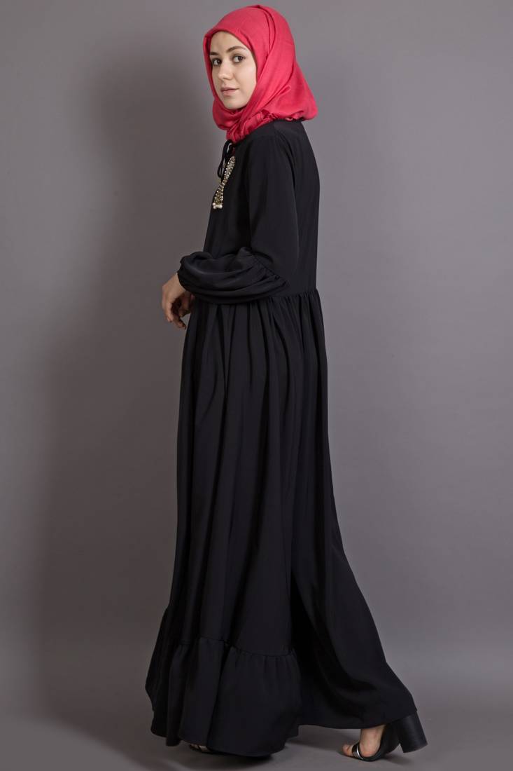 Black Poly Crepe Plain Islamic Abaya
