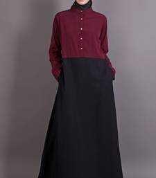 Black And Maroon Poly Crepe Plain Islamic Abaya