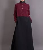 Black And Maroon Poly Crepe Plain Islamic Abaya