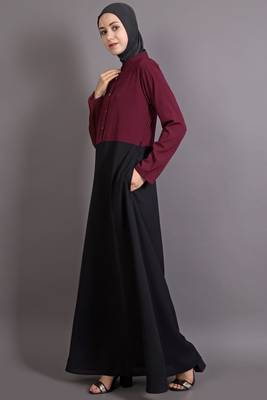 Black And Maroon Poly Crepe Plain Islamic Abaya 2