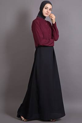 Black And Maroon Poly Crepe Plain Islamic Abaya 3