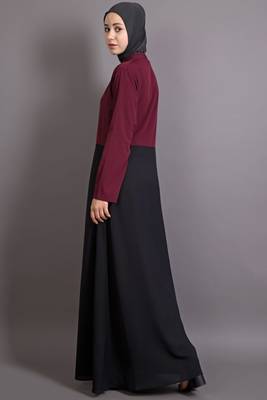 Black And Maroon Poly Crepe Plain Islamic Abaya 4