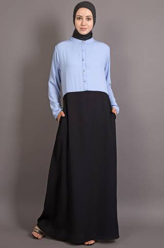 Black And Sky Blue Poly Crepe Plain Islamic Abaya