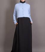 Black And Sky Blue Poly Crepe Plain Islamic Abaya