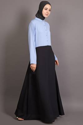 Black And Sky Blue Poly Crepe Plain Islamic Abaya 3
