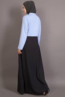 Black And Sky Blue Poly Crepe Plain Islamic Abaya 4