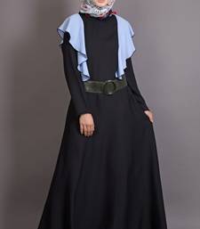 Black And Sky Blue Poly Crepe Plain Islamic Abaya