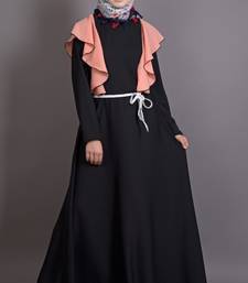 Black And Peach Poly Crepe Plain Islamic Abaya