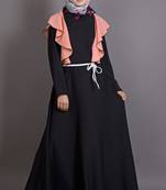 Black And Peach Poly Crepe Plain Islamic Abaya