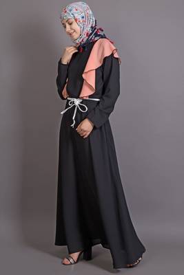 Black And Peach Poly Crepe Plain Islamic Abaya 2