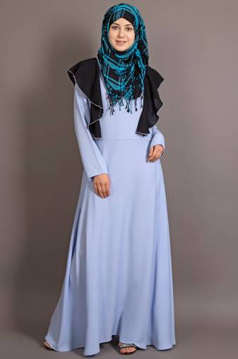 Sky Blue Poly Crepe Plain Islamic Abaya