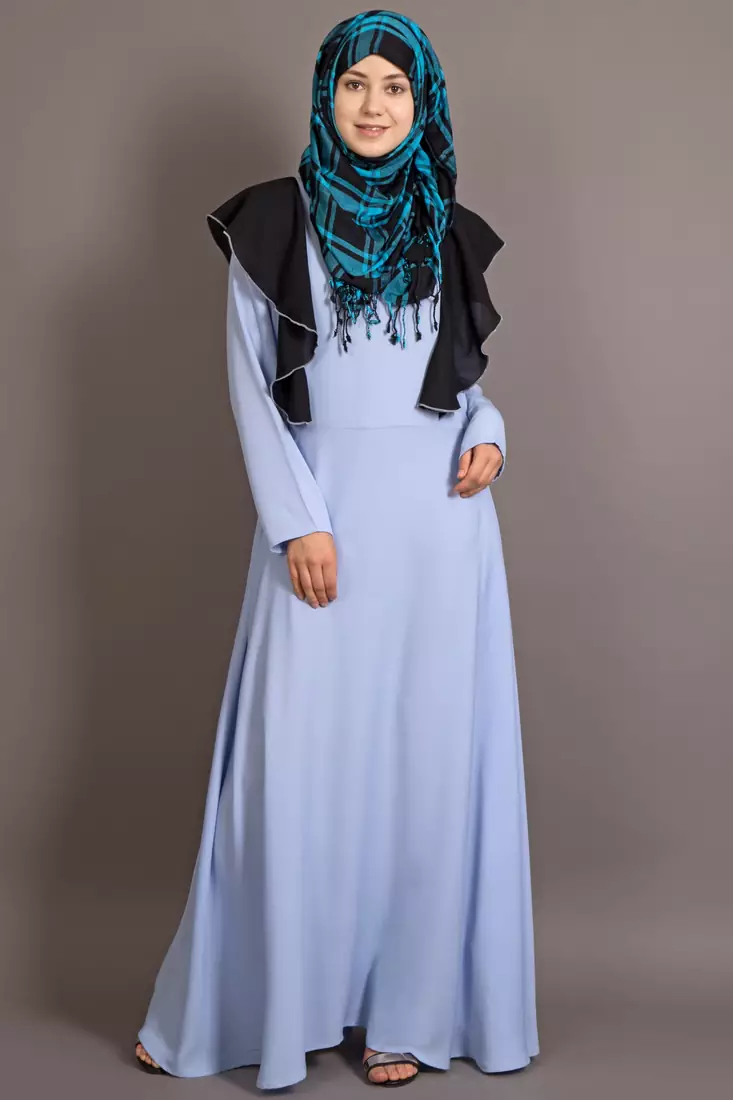 Sky Blue Poly Crepe Plain Islamic Abaya