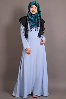 Sky Blue Poly Crepe Plain Islamic Abaya 1