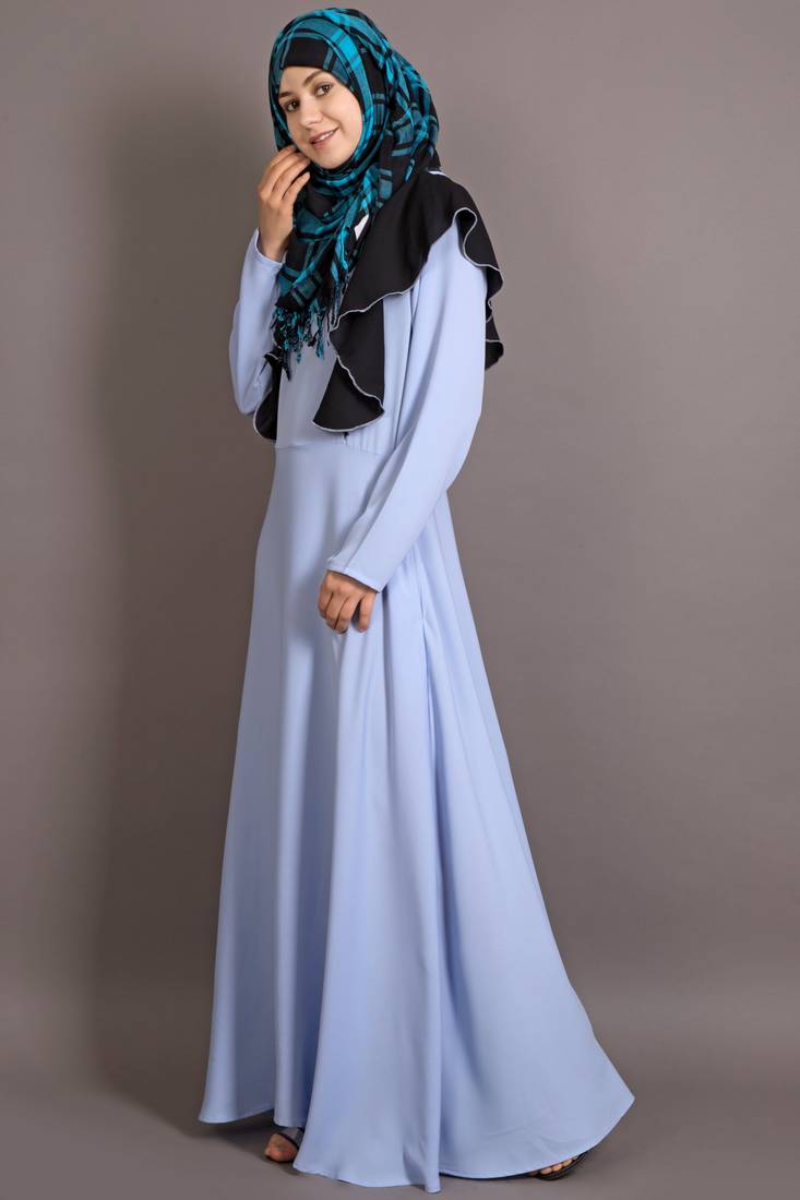 Sky Blue Poly Crepe Plain Islamic Abaya