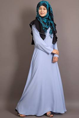 Sky Blue Poly Crepe Plain Islamic Abaya 3