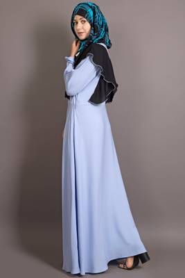 Sky Blue Poly Crepe Plain Islamic Abaya 4