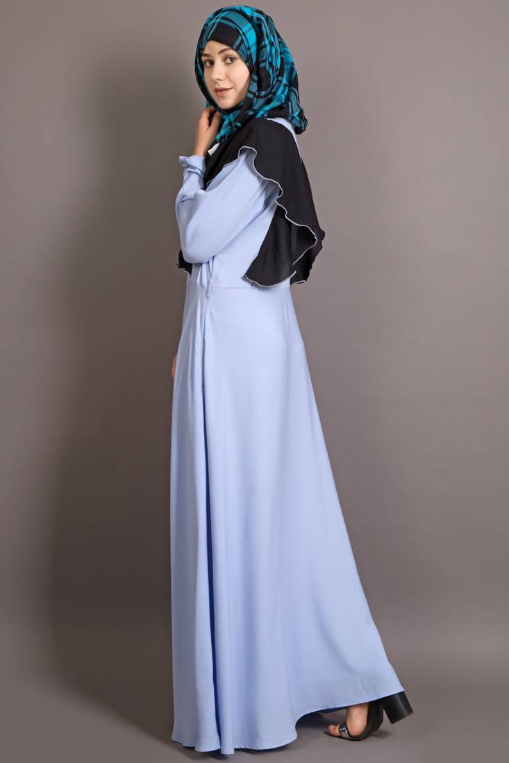 Sky Blue Poly Crepe Plain Islamic Abaya