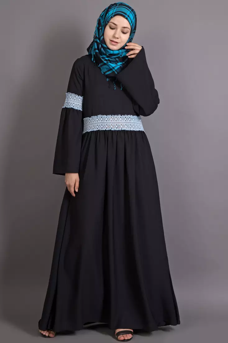 Black Poly Crepe Plain Islamic Abaya