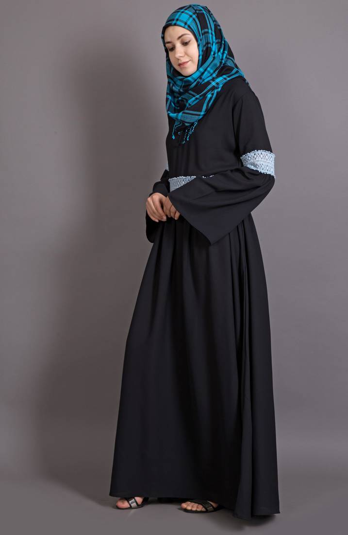 Black Poly Crepe Plain Islamic Abaya
