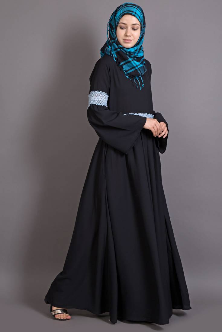 Black Poly Crepe Plain Islamic Abaya