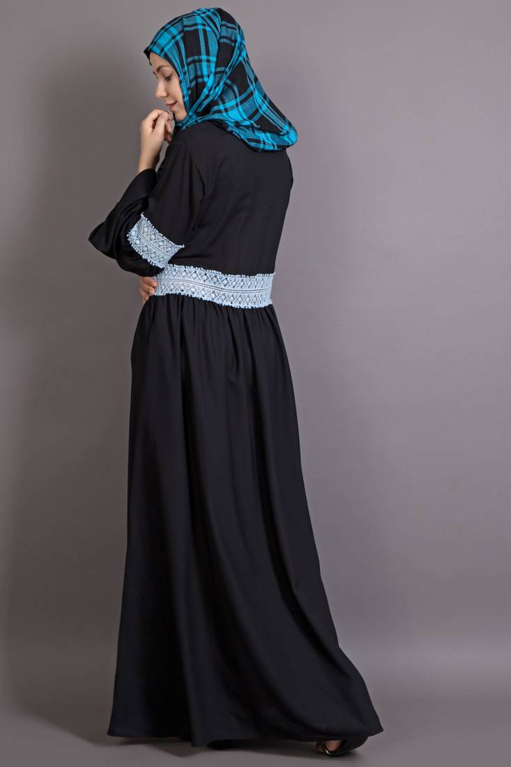 Black Poly Crepe Plain Islamic Abaya