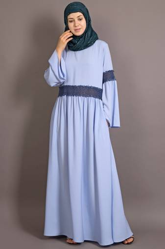 Sky Blue Poly Crepe Plain Islamic Abaya