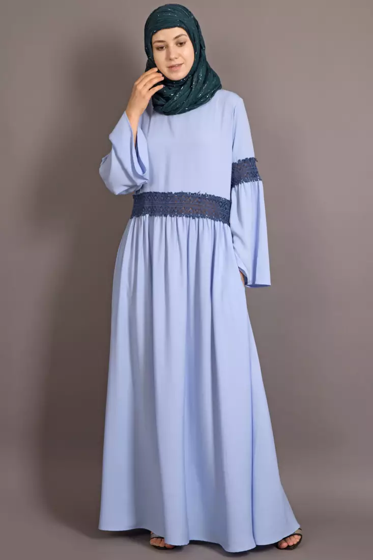Sky Blue Poly Crepe Plain Islamic Abaya