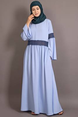 Sky Blue Poly Crepe Plain Islamic Abaya 1