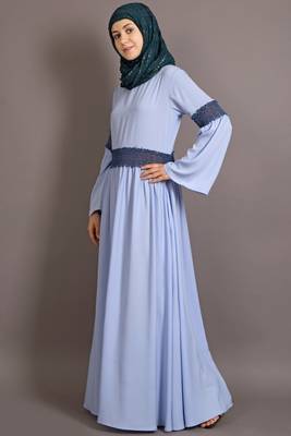 Sky Blue Poly Crepe Plain Islamic Abaya 2