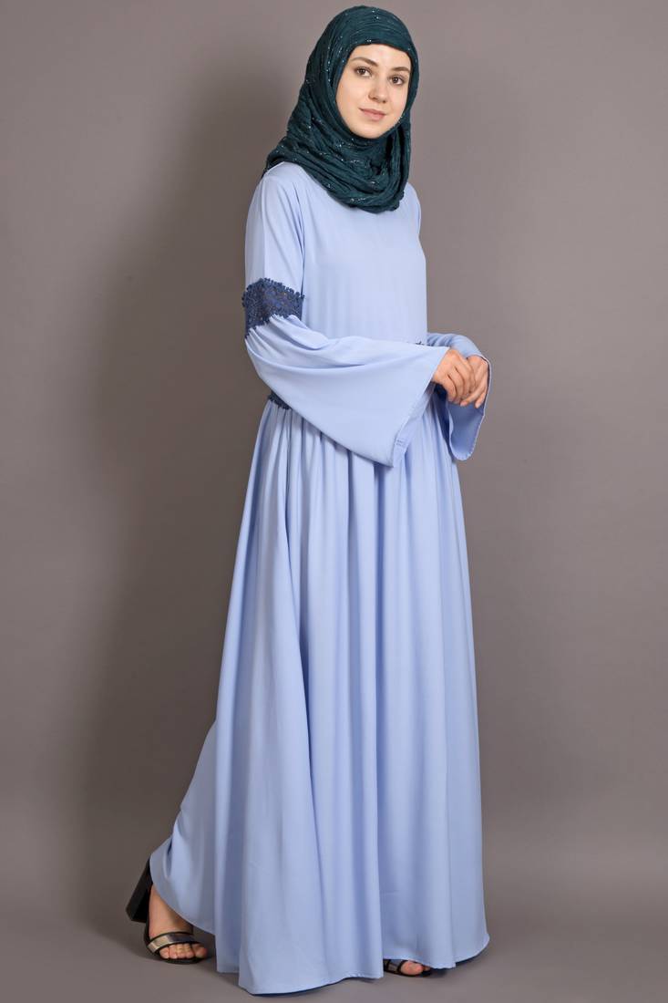 Sky Blue Poly Crepe Plain Islamic Abaya