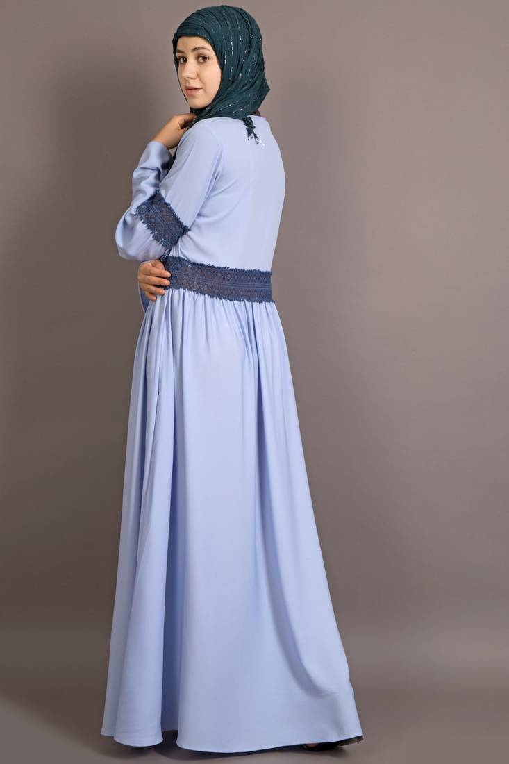 Sky Blue Poly Crepe Plain Islamic Abaya