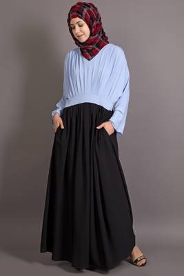 Black And Sky Blue Poly Crepe Plain Islamic Abaya 1