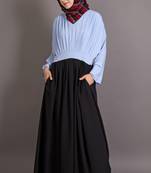 Black And Sky Blue Poly Crepe Plain Islamic Abaya