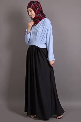 Black And Sky Blue Poly Crepe Plain Islamic Abaya 2