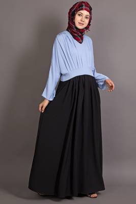 Black And Sky Blue Poly Crepe Plain Islamic Abaya 3