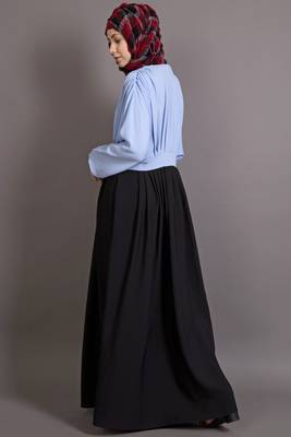 Black And Sky Blue Poly Crepe Plain Islamic Abaya 4