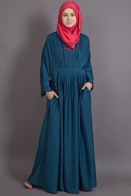 Teal Poly Crepe Plain Islamic Abaya 1