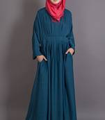 Teal Poly Crepe Plain Islamic Abaya
