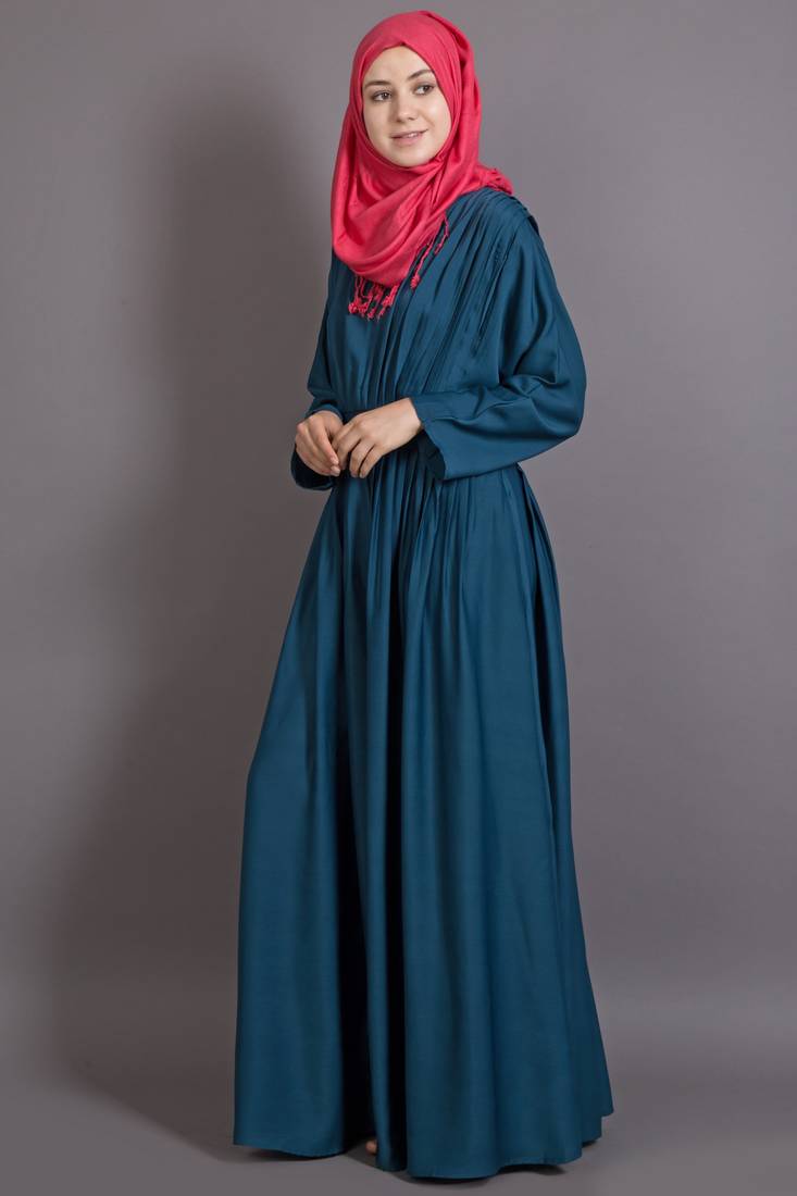 Teal Poly Crepe Plain Islamic Abaya