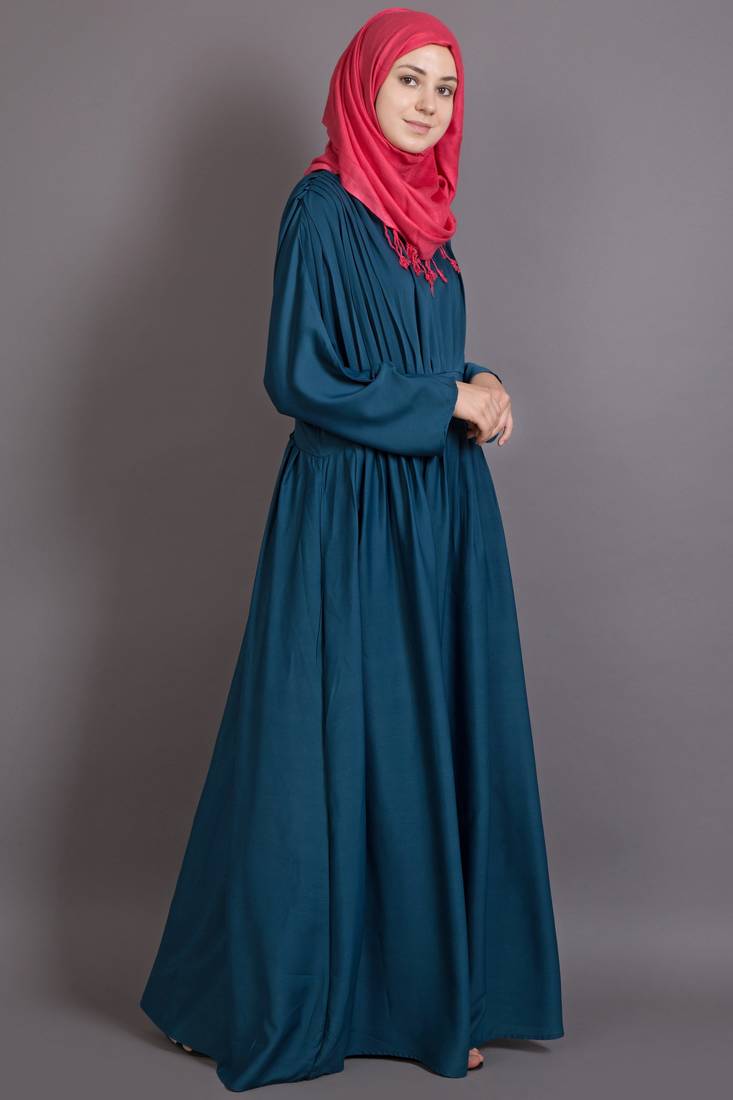 Teal Poly Crepe Plain Islamic Abaya