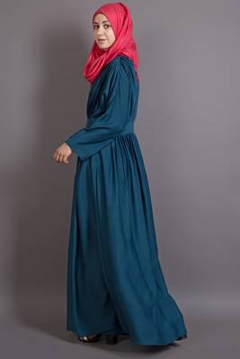 Teal Poly Crepe Plain Islamic Abaya 4