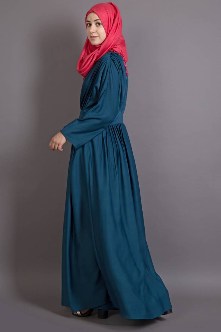 Teal Poly Crepe Plain Islamic Abaya