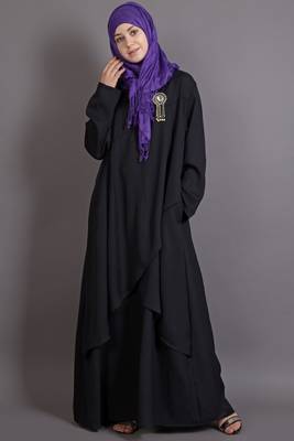 Black Poly Crepe Plain Islamic Abaya 1