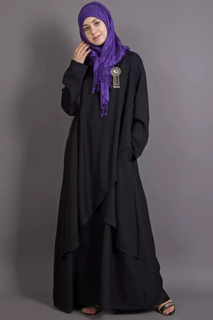 Black Poly Crepe Plain Islamic Abaya