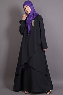Black Poly Crepe Plain Islamic Abaya 2