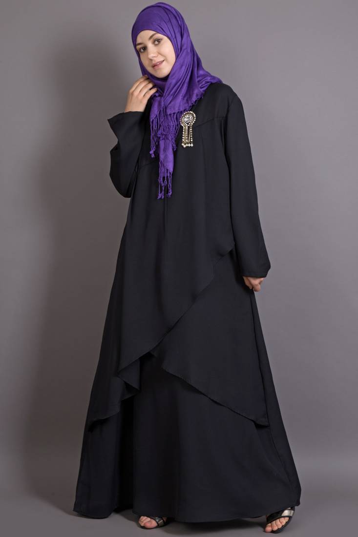 Black Poly Crepe Plain Islamic Abaya