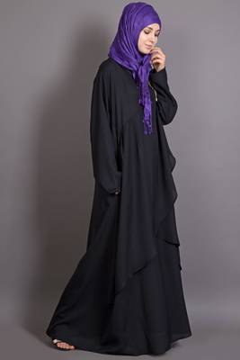 Black Poly Crepe Plain Islamic Abaya 3